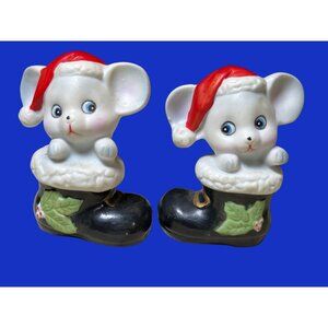 Homco Mice in Boot Christmas Figurines- #8903